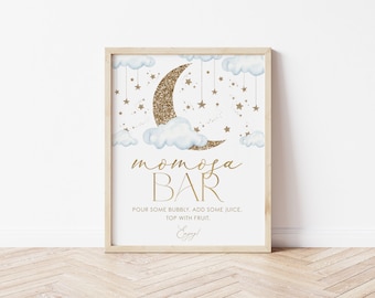 Blue Moon Stars Momosa Bar Sign, Over the Moon Mimosa Bar Sign, Twinkle Twinkle Star Baby Shower, Moon Star Mimosa Bar Sign, Editable, BBS42