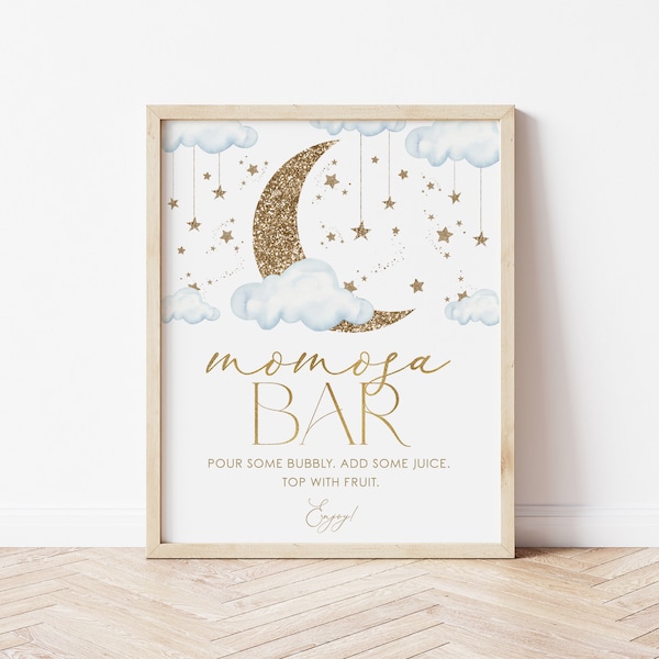 Blue Moon Stars Momosa Bar Sign, Over the Moon Mimosa Bar Sign, Twinkle Twinkle Star Baby Shower, Moon Star Mimosa Bar Sign, Editable, BBS42