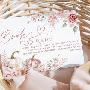 Livros de abóbora para cartão de bebê, Livros de abóbora floral para cartão de bebê, Cartão de inserção de chá de bebê, Chá de bebê de abóbora, Cartão de abóbora, BBS106