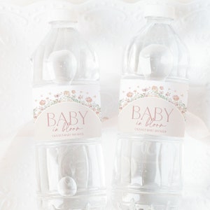 Baby in Bloom Water Bottle Label, Baby Shower Water Label, Pastel Florals Water Bottle Label, Water Label Sticker, Girl Baby Shower, BBS103