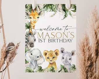 Wild One Safari 1st Birthday Welcome Sign