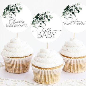 Greenery Cupcake Toppers, Baby Shower Cupcake Toppers, Printable ...