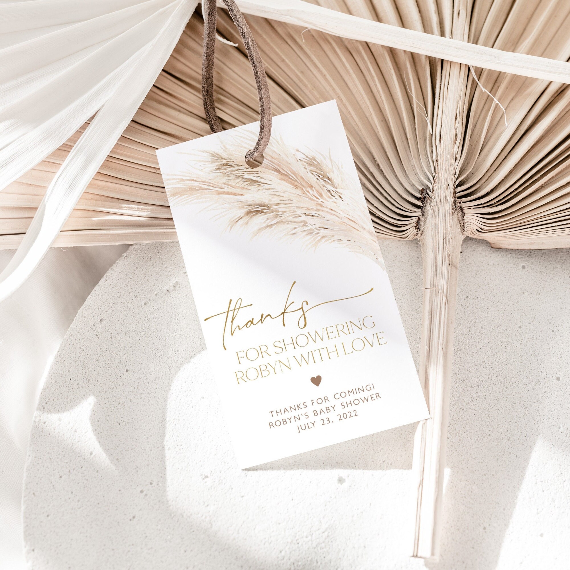 Boho Baby Shower Favor Tag, Pampas Grass Thank You Tag, Gender Neutral ...