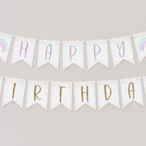 Pastel Rainbow Happy Birthday Banner, Happy 1st Birthday Banner Printable, First Birthday Decor, Pastel Birthday Banner Editable, BD37