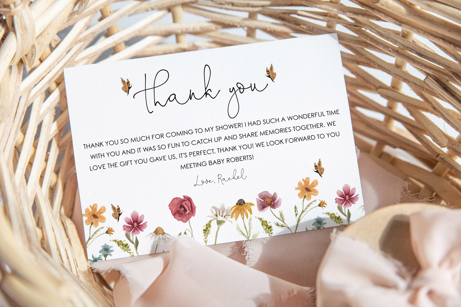Wildflower Thank You Card Template, Floral Thank You Card Printable ...