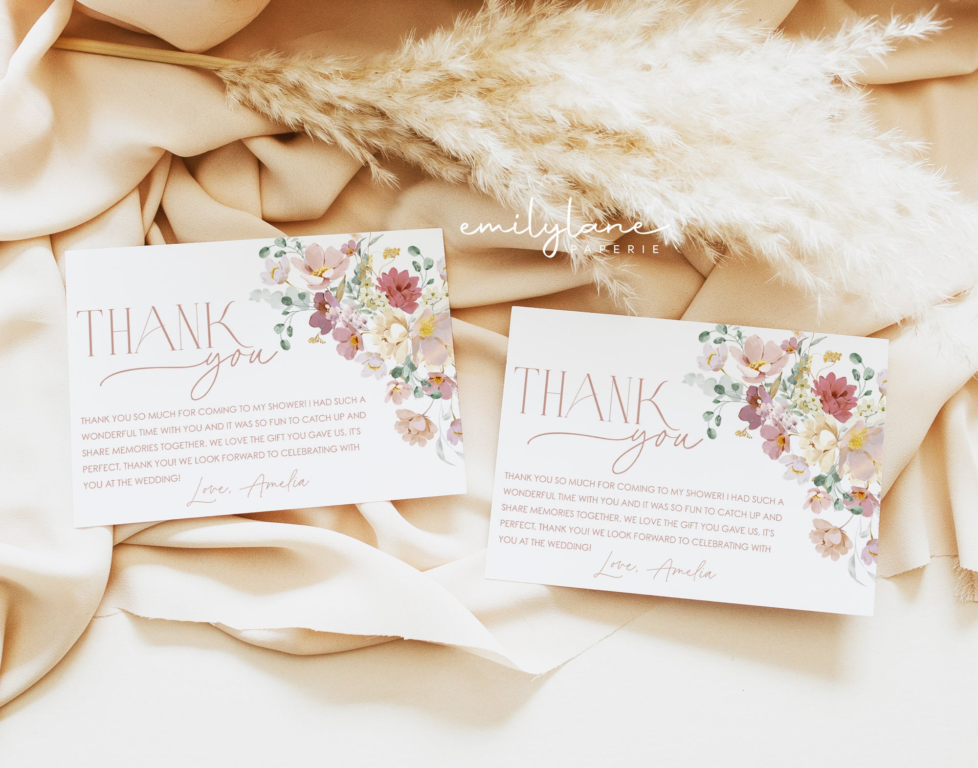 Floral Thank You Card Template, Printable Thank You Card Instant ...