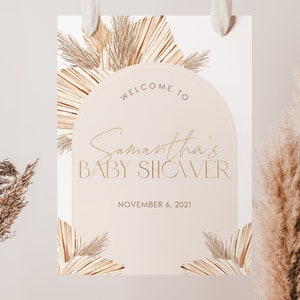 Boho Bogen Babyparty Willkommensschild, Beige Boho Babyparty Willkommensschild, Gender Neutral Baby Shower Willkommen, Beige Boho Babyparty, BBS02
