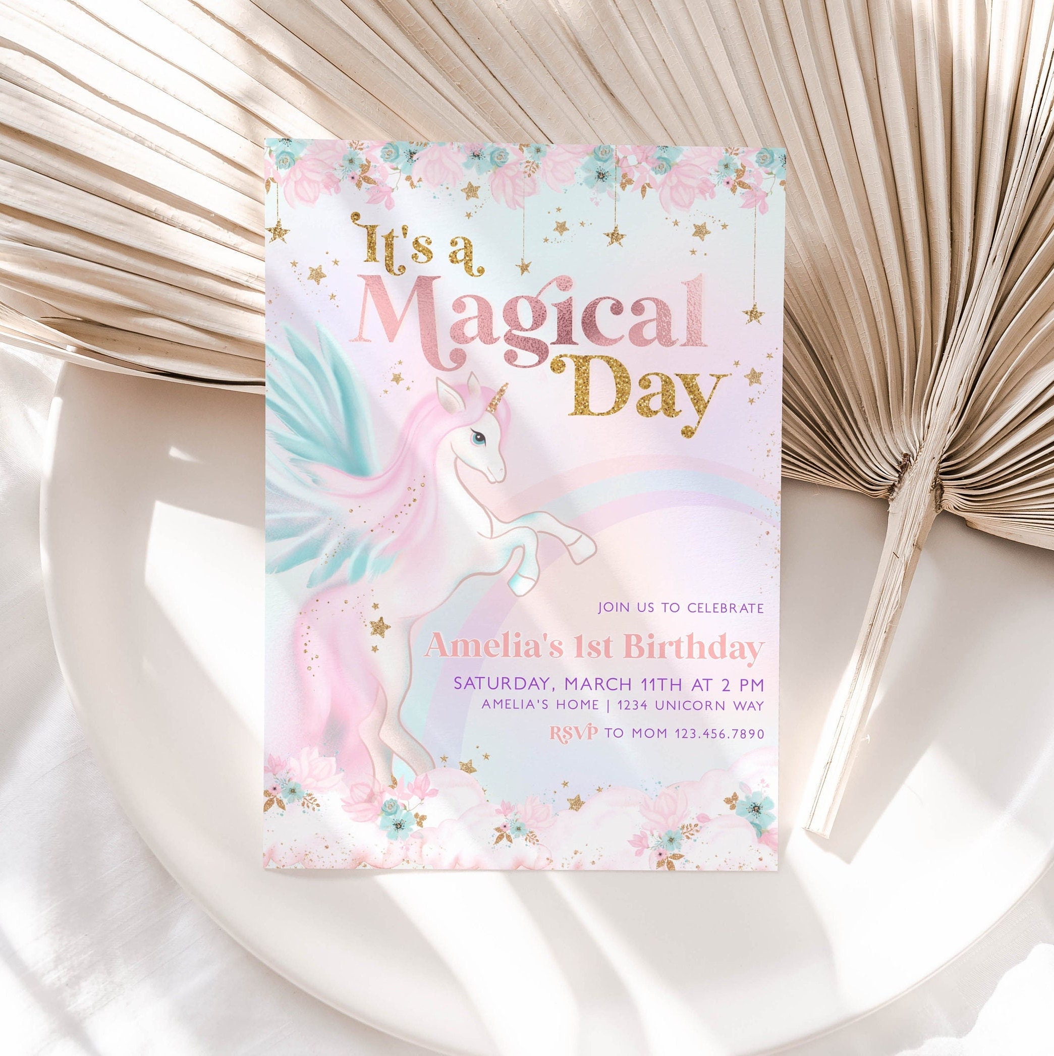Unicorn Birthday Invitation Template Magical Day Birthday - Etsy