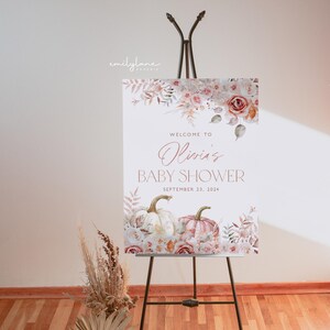 Pumpkin Baby Shower Welcome Sign, Floral Pumpkin Baby Welcome Sign, Girl Baby Shower, Pink Floral Pumpkin, Printable Welcome Sign, BBS106 image 8