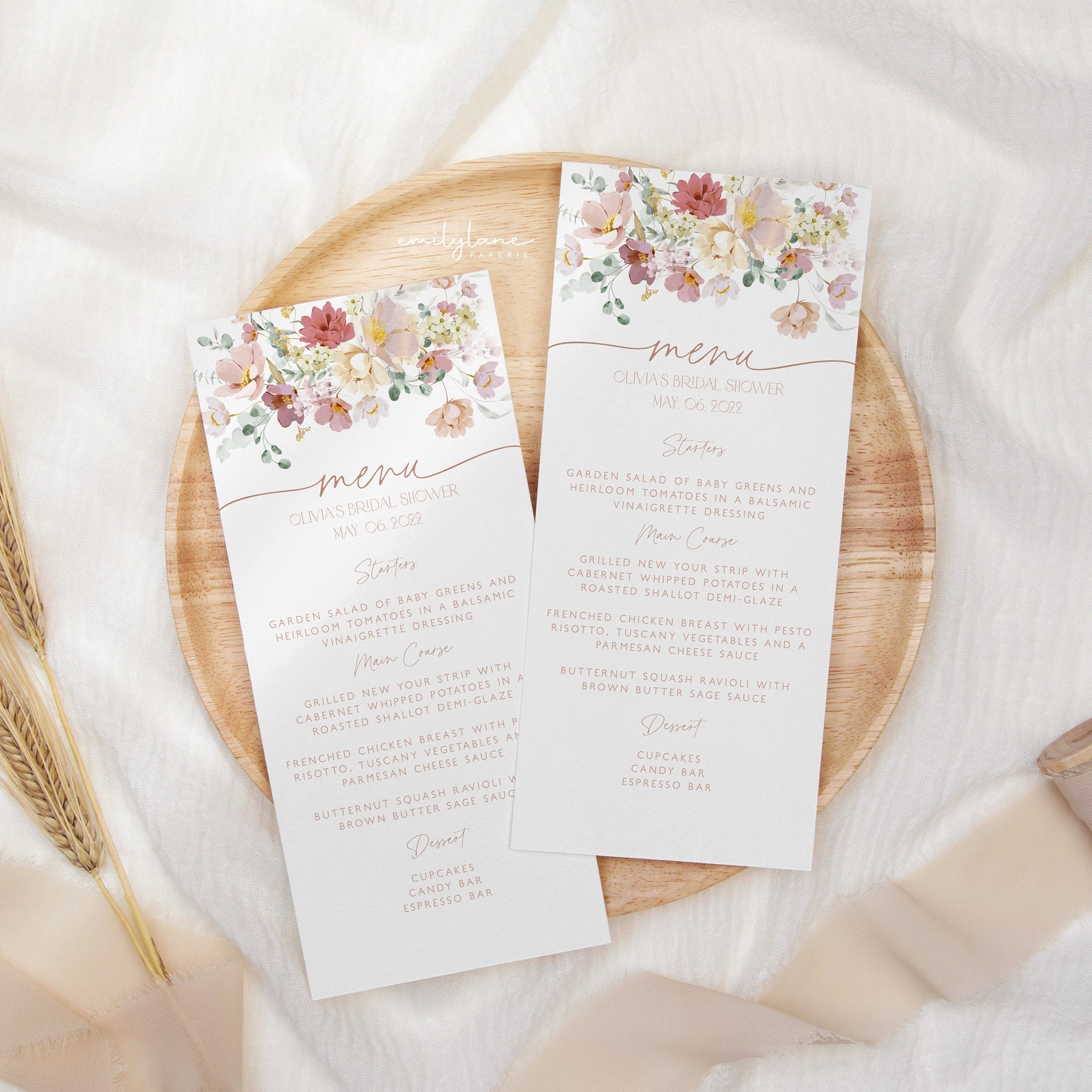 Pink Floral Bridal Shower Menu Template, Printable Bridal Shower Menu, Floral Menu, Editable Menu, Bridal Shower Menu, Spring Bridal, BS24