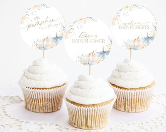 Kürbis-Babyparty-Kuchendeckel, Blaue Babyparty-Kuchendeckel, Kürbis-Junge-Babyparty-Kuchendeckel, Junge Baby, bearbeitbar, BBS36