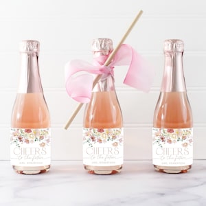Floral Bridal Shower Mini Champagne Labels, Printable Wine Labels, Pink Floral Champagne Labels, Cheers Wine Labels, Bridal Champagne, BS22