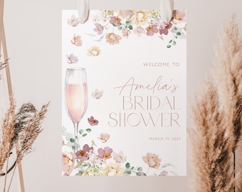 Floral Bridal Shower Welcome Sign Template, Spring Bridal Shower Welcome Poster, Pink Bridal Shower Welcome Sign, Petals and Prosecco, BS28