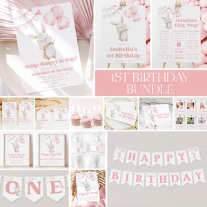 Some Bunny Birthday Invitation Bundle, Some Bunny is One 1st Birthday Invite, Bunny Birthday Invitation, 1st Birthday Girl Pink, BD128