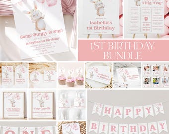 Some Bunny Birthday Invitation Bundle, Some Bunny is One 1st Birthday Invite, Bunny Birthday Invitation, 1st Birthday Girl Pink, BD128