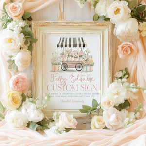 Floral bearbeitbares benutzerdefiniertes Zeichen, Blumenwagen benutzerdefiniertes Brautschild, frisch aus dem Markt Brautdusche Zeichen, sofortiger Download, bearbeitbares Zeichen, BS67