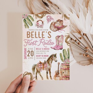 First Rodeo Birthday Invitation Girl, Pink 1st Rodeo Birthday Invite ...