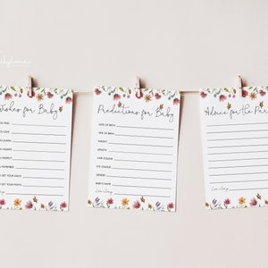 Chica de consejos de baby shower de flores silvestres, juego de baby shower, predicciones de baby shower, deseos de baby shower, tarjeta de consejos, juego de baby shower, BBS60