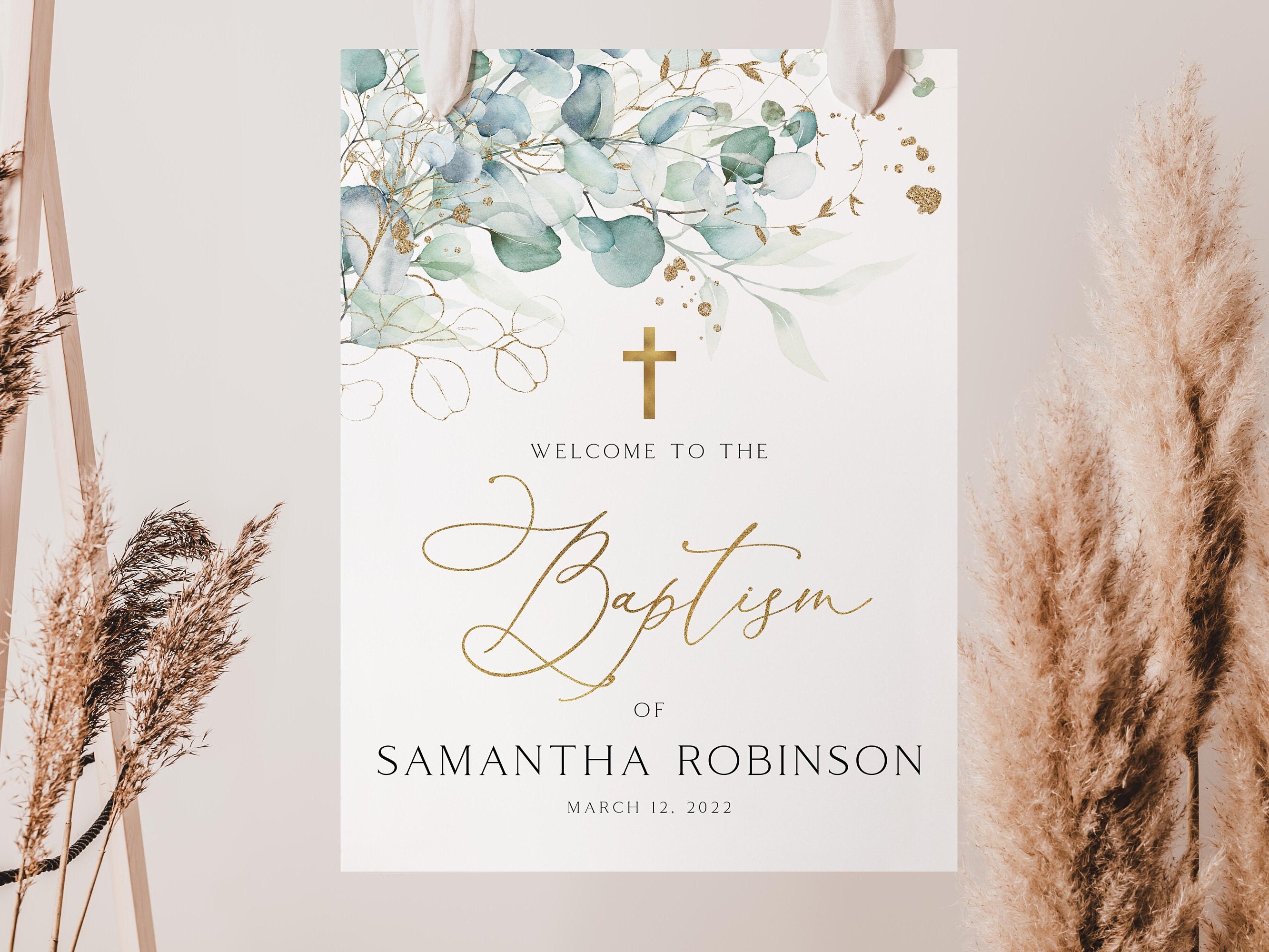 Greenery 洗礼ウェルカム サイン、洗礼ウェルカム サイン、Greenery ウェルカム サイン、印刷可能な洗礼ウェルカム  サイン、Greenery ゴールド ウェルカム、BT1 - Etsy 日本