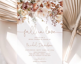 Fall in Love Bridal Shower Invitation, Autumn Bridal Shower Invite, Fall Bridal Shower, Editable Bridal Shower Template, Fall in Love, BS39