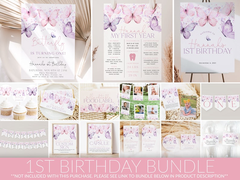 Butterfly Birthday Invitation, 1st Birthday Invite, First Birthday Invitation, Butterfly Birthday, Birthday Girl, Girl Butterfly Party, BD18 image 6