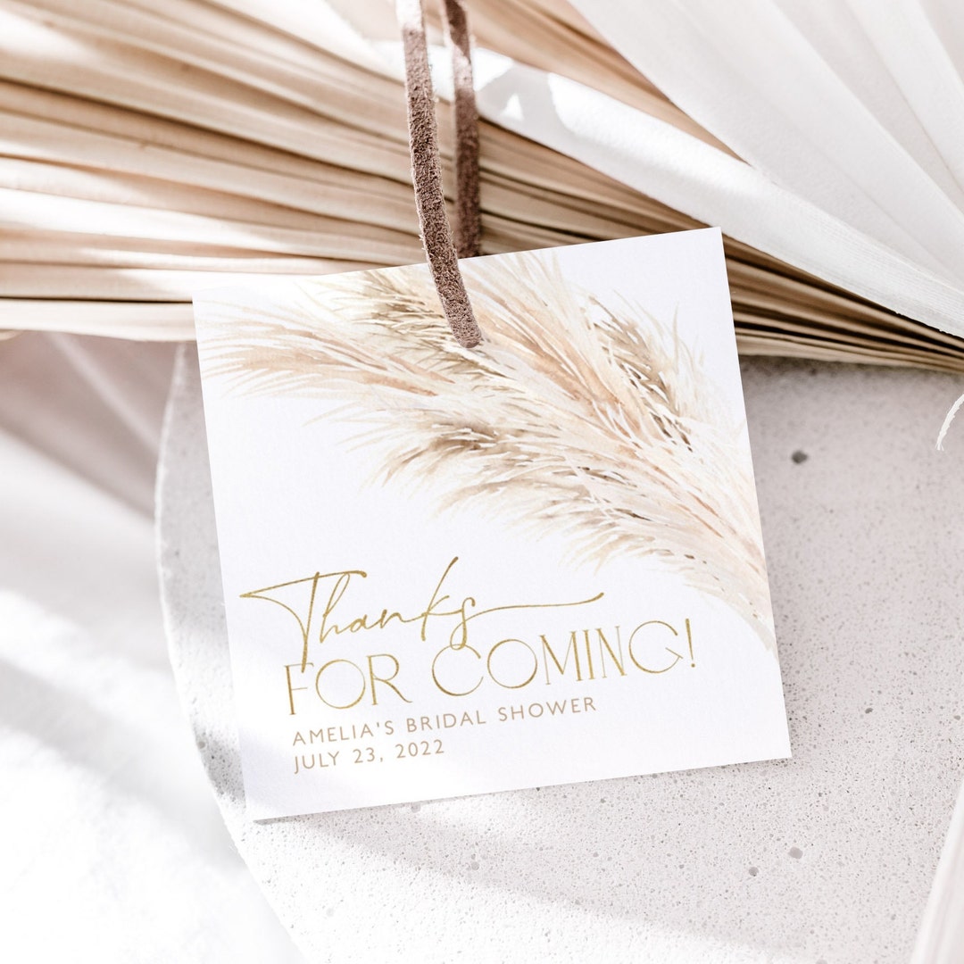 Boho Thank You Favor Tag, Pampas Grass Bridal Shower Thank You Favor ...