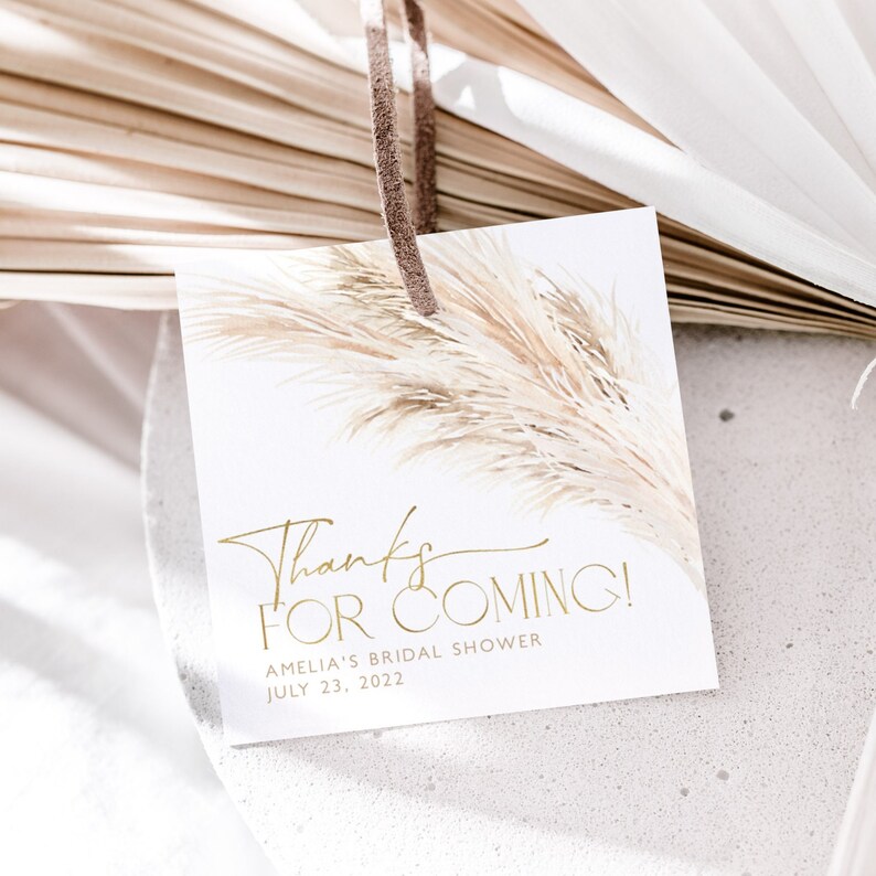 Boho Thank You Favor Tag, Pampas Grass Bridal Shower Thank You Favor ...