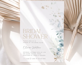 Greenery Bridal Shower Invitation, Dusty Blue Bridal Shower Invite, Eucalyptus Bridal Shower, Editable Bridal Shower Template, Juliet