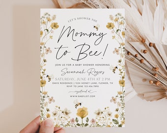 Bee Baby Shower Invitation, Mommy to Bee Baby Shower Invite, Bee Baby Shower Invitation Girl, Wildlfower Baby Shower Invite, Floral, BBS31