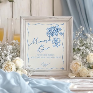 Mimosa Bar Sign, Blue Floral Mimosa Bar Sign, Fresh off the Market Bridal Shower, Mimosa Bar Sign, Mimosa Sign, Editable Mimosa Sign, BS69