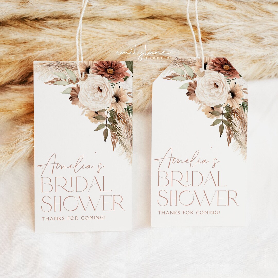 Boho Floral Bridal Shower Favor Tag, Boho Thank You Tag, Bridal Shower ...