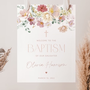 Floral Baptism Welcome Sign, Christening Welcome Sign, Floral Welcome Sign, Printable Baptism Welcome Sign, Muted Florals Welcome Sign, BT10