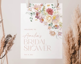 Bridal Shower Welcome Sign Template, Floral Bridal Shower Welcome Poster, Pink Bridal Shower Welcome Sign DIY, Floral Bridal Shower, BS22