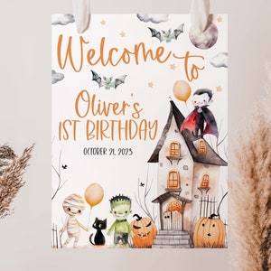 Spooky One Birthday Welcome Sign, 1st Birthday Welcome Sign, Halloween Birthday Sign, Spooky One Birthday Sign, Editable Welcome Sign, BD40