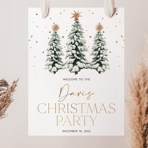 Cartello di benvenuto della festa di Natale, cartello di benvenuto dell'albero di Natale, cartello di benvenuto della festa delle vacanze, cartello di benvenuto di Natale, stampabile modificabile, CP09