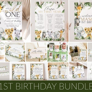 Wild One Birthday Boy Invitation Bundle, Wild One Invitation Printable, Safari Party Invite, Boy Safari Animals Invitation, Wild One, BD05
