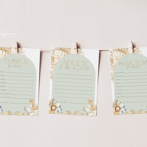 Boho Safari Baby Shower Advice Girl, Boho Baby Shower Juego, Predicciones de Baby Shower, Deseos de Bebé, Tarjeta de Consejos, Jungle Baby Shower, BBS43
