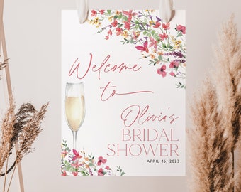 Petals and Prosecco Bridal Shower Welcome Sign Template, Wildlfower Bridal Shower Welcome Poster, Hot Pink Bridal Shower Welcome Sign, BS36