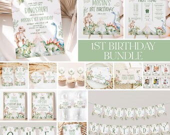 Dinosaur 1st Birthday Invitation Bundle, Dinosaur Birthday Invite, 1st Birthday Boy, Dino Party Decorations Printables, Dino Birthday, BD67