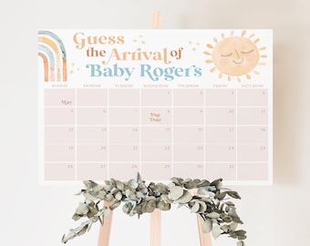 Baby Shower Due Date Calendar Boy, Birth Date Sign, Baby Arrival Sign Printable, Here Comes the Son Baby Shower, Baby Due Date Sign, BBS98