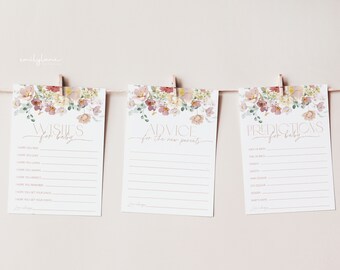 Chica de consejos de baby shower floral, juego de baby shower, predicciones de baby shower, deseos de baby shower, tarjeta de consejos, juego de baby shower en flor, BBS29