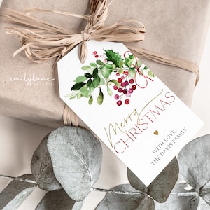 Etichette regalo di Natale, etichette bomboniere per feste di Natale, etichette bomboniere per le feste, etichette bomboniere modificabili, etichetta regalo per le feste, etichetta regalo di agrifoglio di Natale, CP03