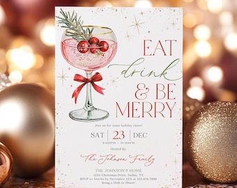 Eat Drink and Be Merry Christmas Party Invitation Template, Printable Invite, Holiday Party, Cocktail