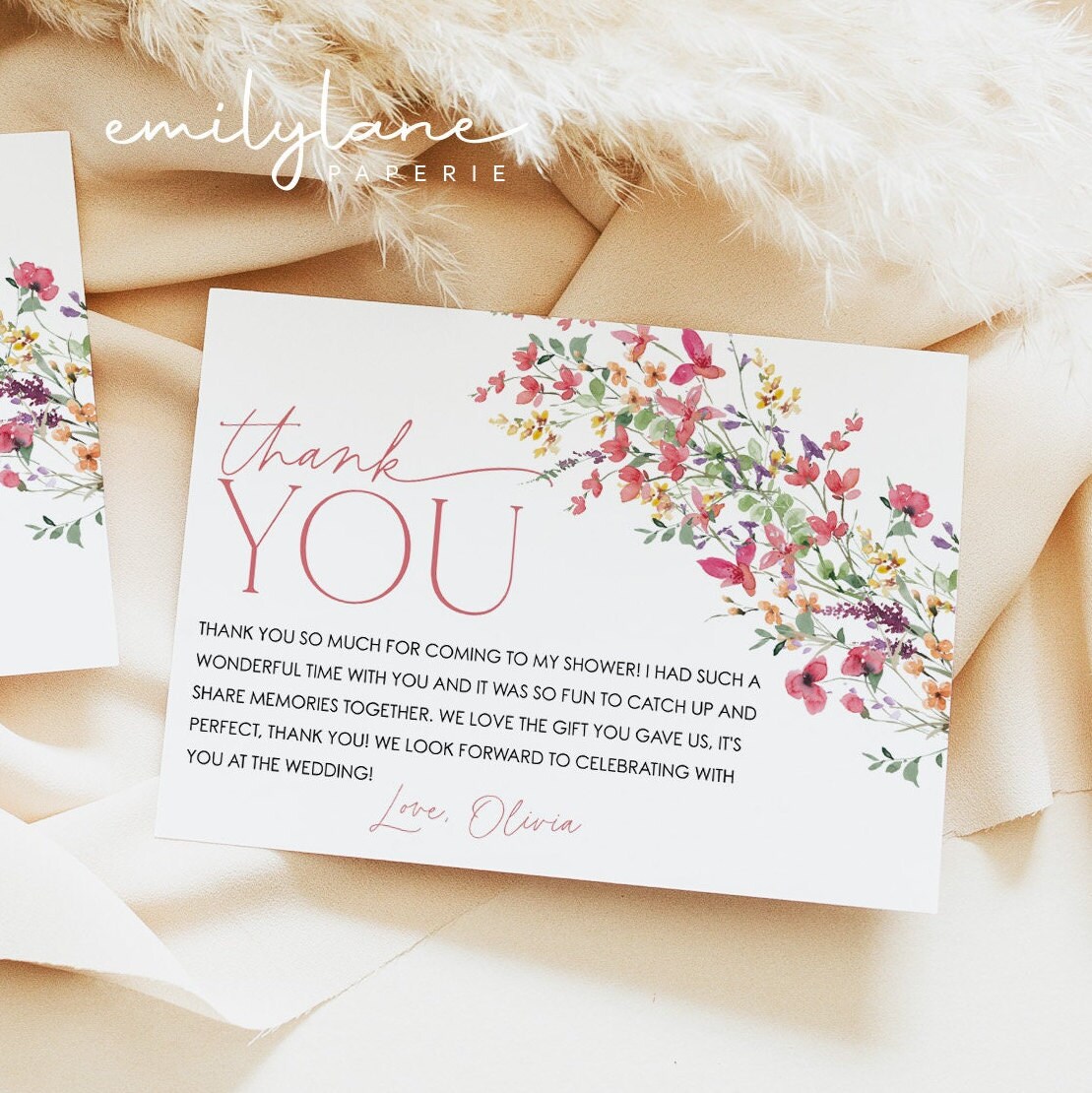 Wildflower Thank You Card Template, Printable Thank You Card Instant ...