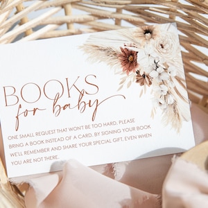 Livres bohèmes pour carte de bébé, livres d'herbe de la pampa pour carte de bébé, cartes à insérer pour baby shower bohème, baby shower bohème non sexiste, BBS27