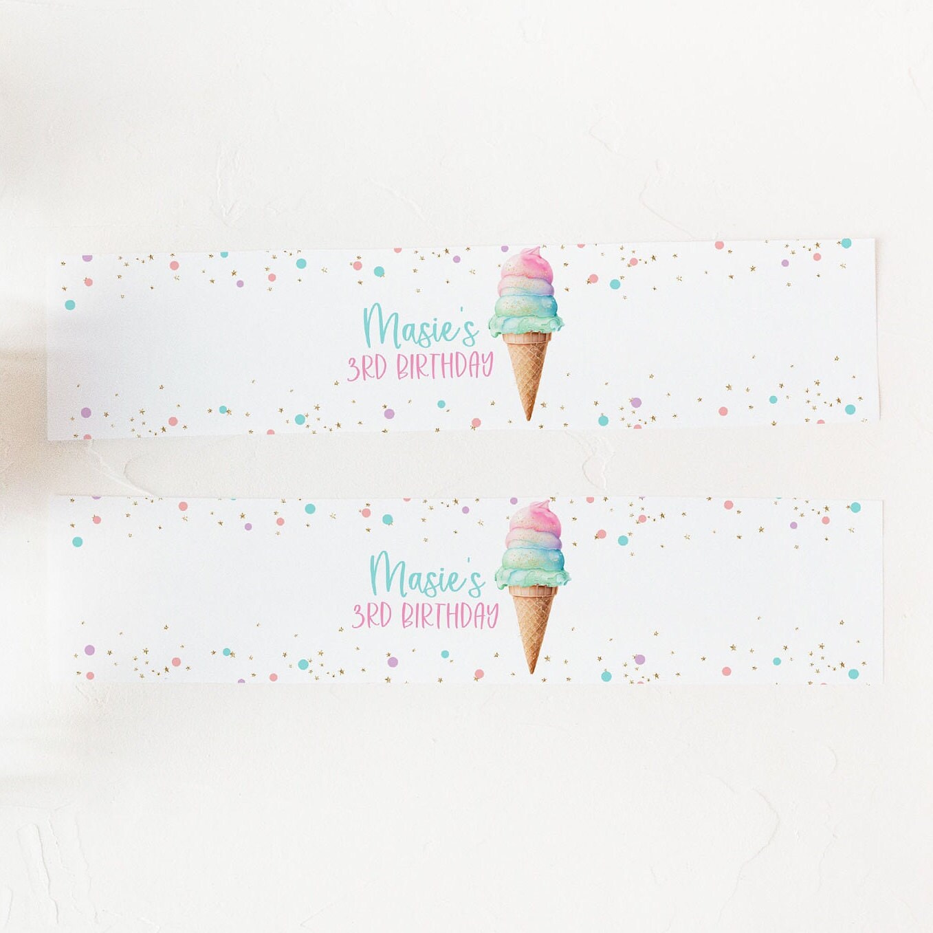 Pastel Ice Cream Water Bottle Label, Birthday Water Label, Printable ...