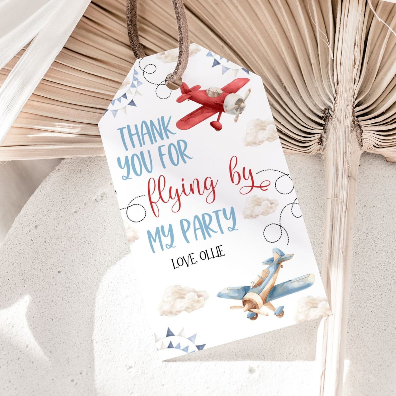 Flying Tag Text Airplane Birthday Favor Tag, Time Flies 1st Birthday Thank You Tag ...