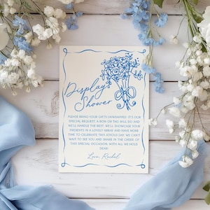 Brautdusche Display Card Template, Druckbare Anzeige Dusche Einfügen, Blau Frisch aus dem Markt Brautdusche, Brautdusche anzeigen, BS69