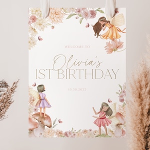 Fairy 1st Birthday Welcome Sign, Fairy Birthday Welcome Sign, 1st Birthday Sign, Fairy 1st Birthday, Girl 1st Birthday Welcome Sign, BD24