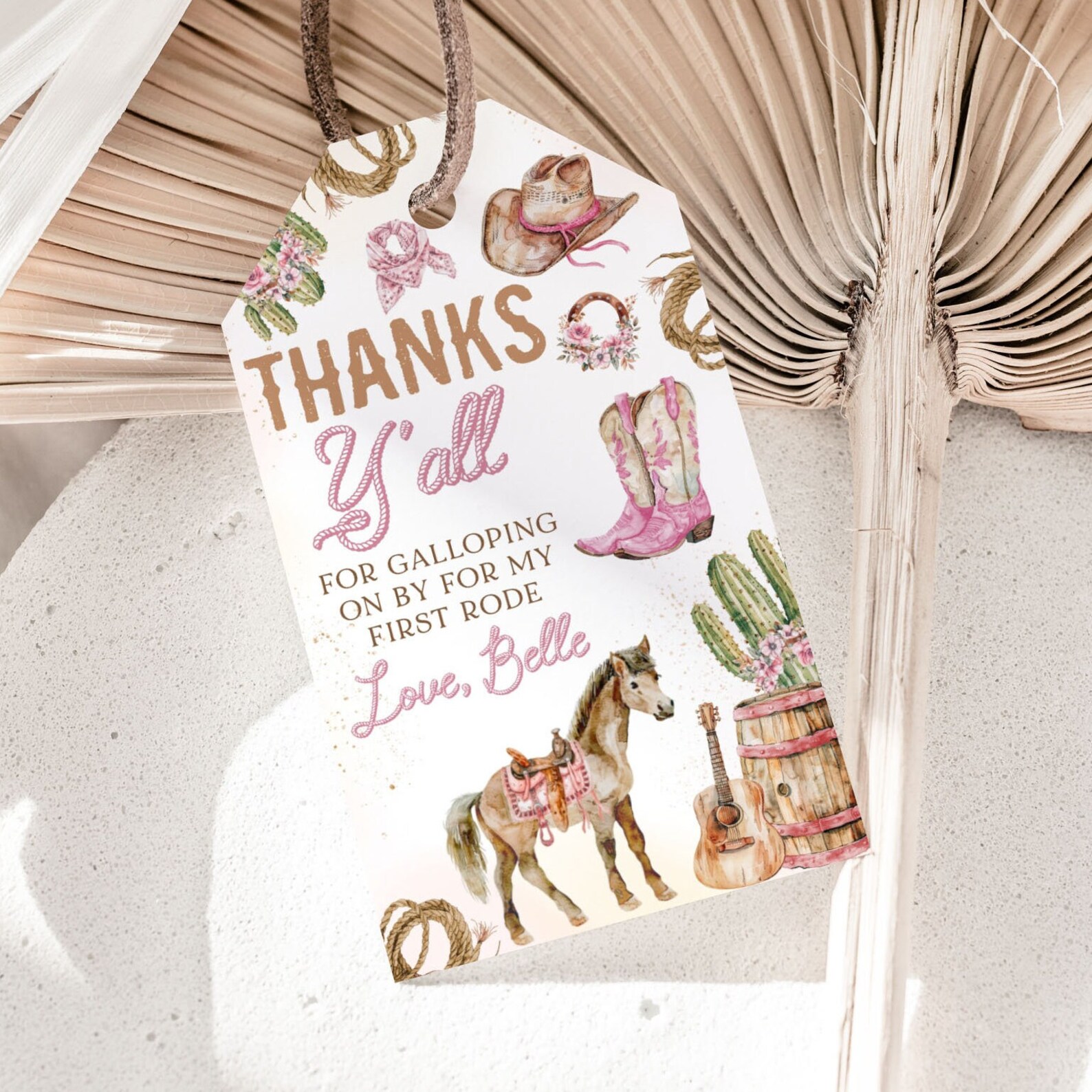 1st Rodeo Birthday Favor Tag, Pink Western Birthday Thank You Tag ...